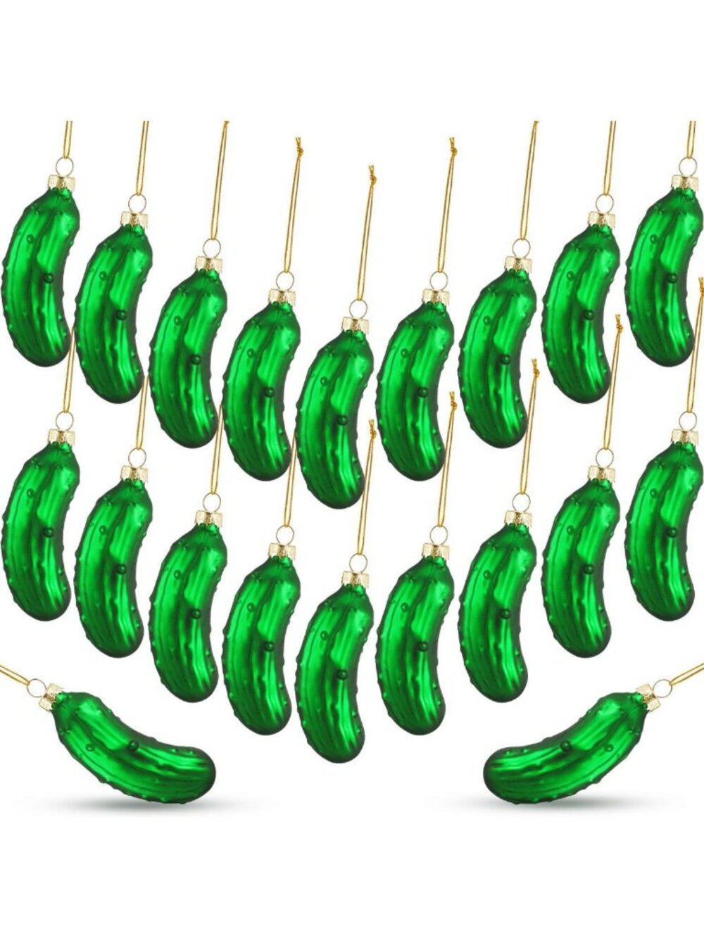 Glass Blown Christmas Pickle Ornaments - 20 Green Hanging Tree Decorations